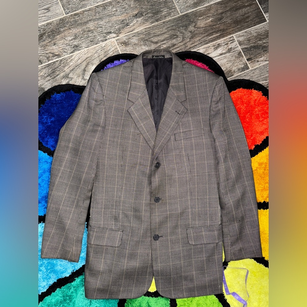 Men's Gray And Beige Striped Silk & Wool Blazer